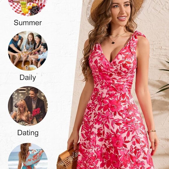 Women's Floral Sundress Sleeveless V Neck A-line Summer Dress Medium - Picture 5 of 6